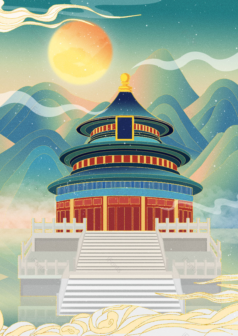 中国风国潮手绘建筑景点背景设计,插画/手绘图,插画/手绘图库,插画/手绘图下载,插画/手绘